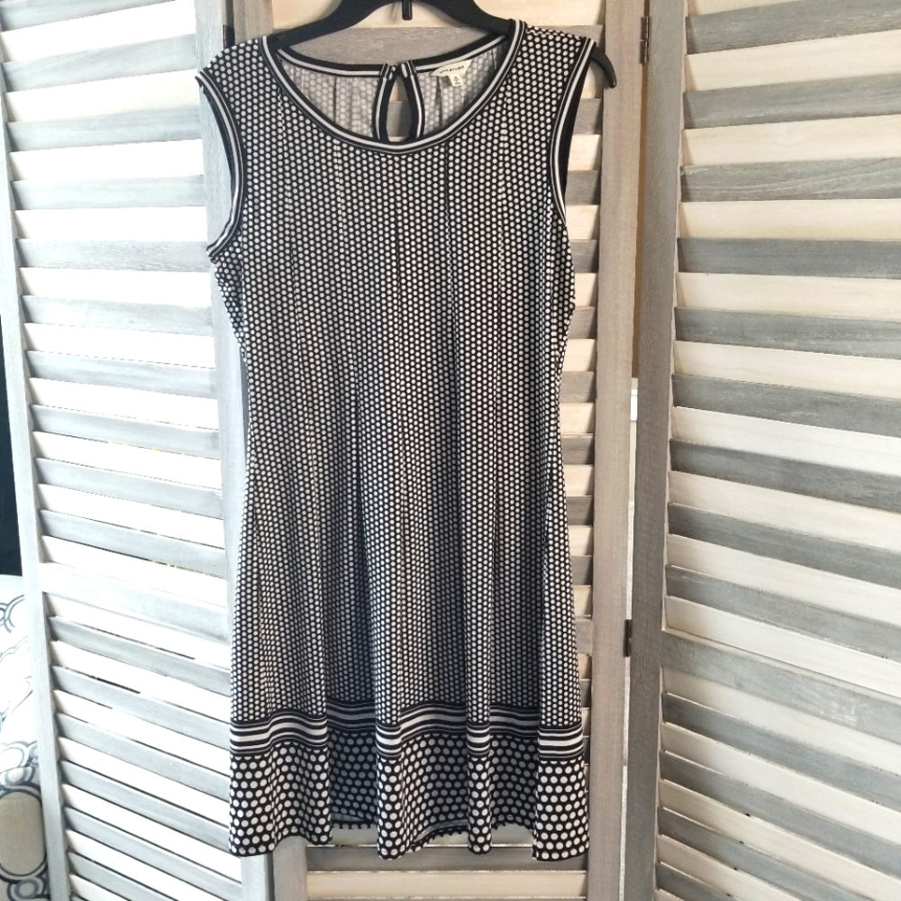 Max Studio Women's Sun Dress Black and White Polka Dot Medium